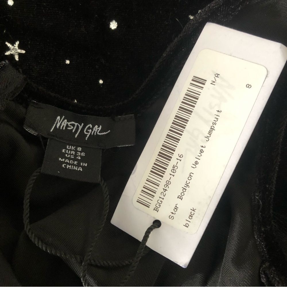 Nasty Gal Star Bodycon Black Velvet Jumpsuit NWT Silver Size 4 Celestial Party - Picture 4 of 6